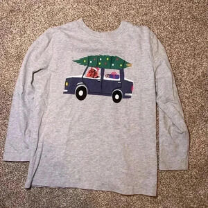 Hanna Andersson Gray Kids Shirt “Tiger Tree” with Car and Christmas Tree. 6-7